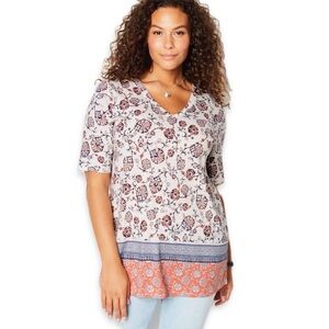 J. Jill Tall Pima Cotton Double-V Neck Elbow-Sleeve Tunic Top MT